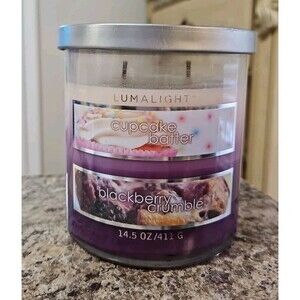 Lumalight Dual Scent Candle 14.5 Oz Blackberry Crumble & Cupcake Batter New